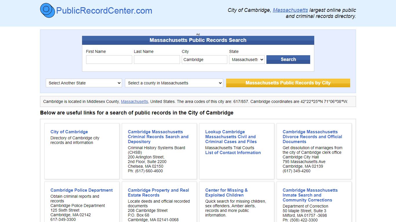 Cambridge Massachusetts Public Records and Criminal Background Check