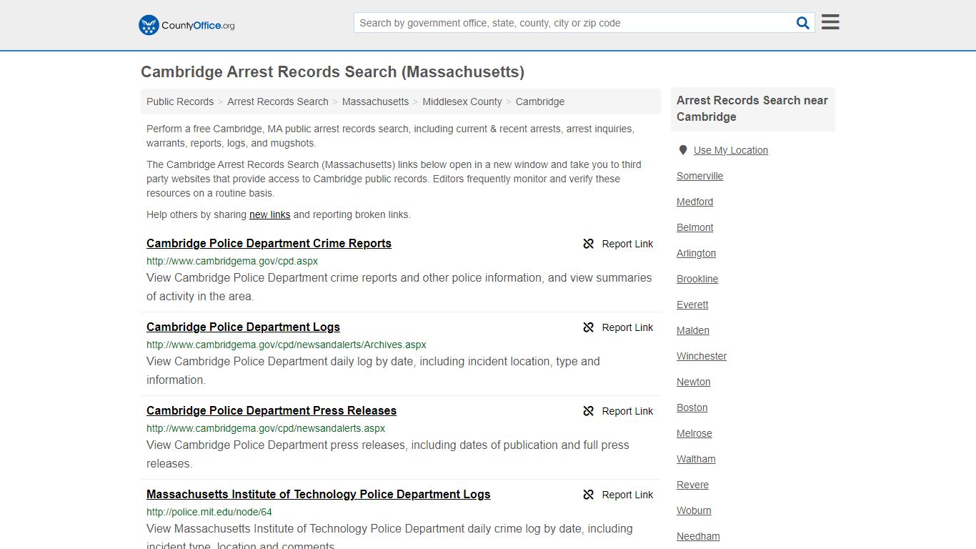 Arrest Records Search - Cambridge, MA (Arrests & Mugshots) - County Office